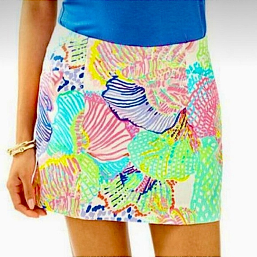 Lilly Pulitzer 100% Cotton Sea Shell Print Colorful Mini Skort Skirt